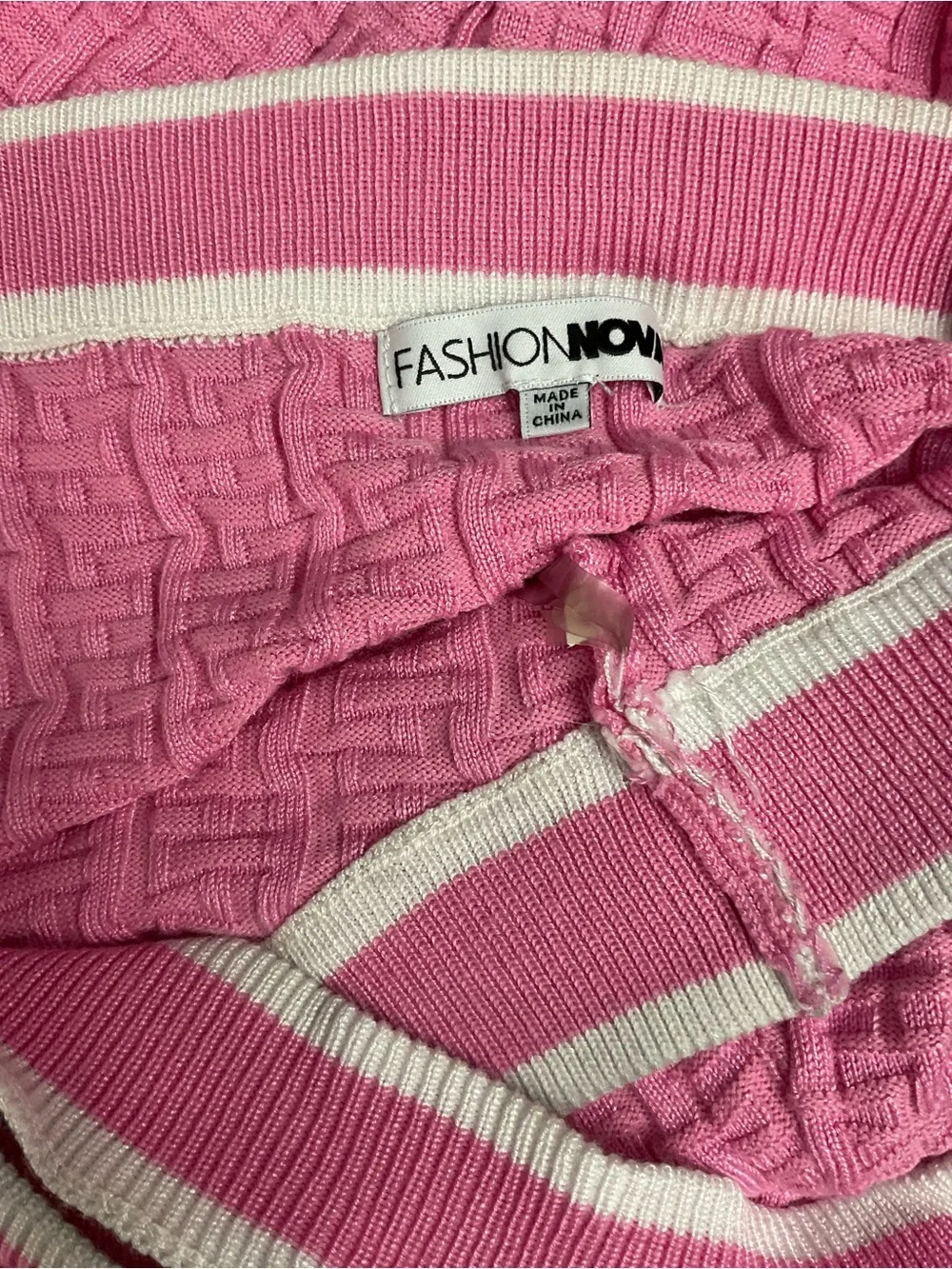 Fashion nova Pink Knit Button-Front Sheath Dress with White Trim - Picture 7 of 7